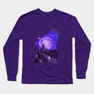 Desert Night Sky Wolf, Howling, Glowing Wolf with Girl Long Sleeve T-Shirt